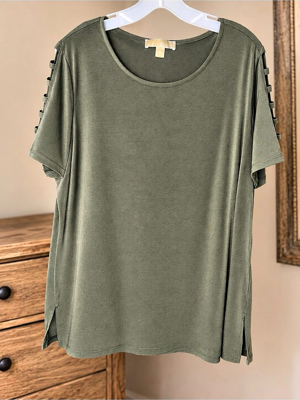 Michael Kors Olive Green Ivy Shirt with Ladder Sleeves